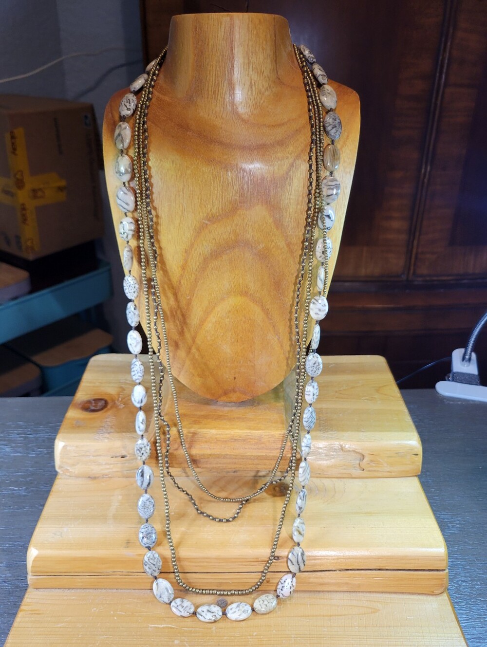 Handmade Multi-Strand Jasper Gemstone Beaded Necklace w/ Macrame Clasp